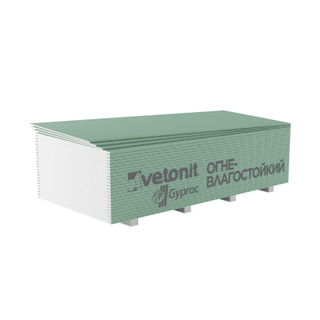 Гипсовая огневлагостойкая строительная плита Vetonit Огневлагостойкий 15х1200х2500 мм (ПРО)