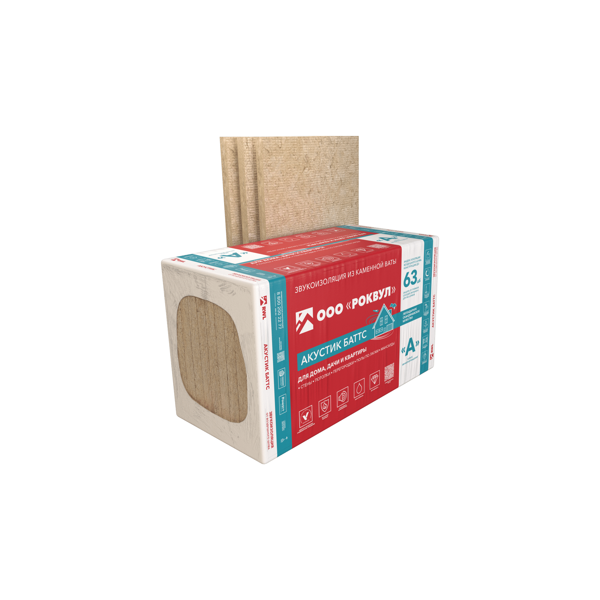 Плита тепло-, звукоизоляционная из базальтовой ваты RWL АКУСТИК БАТТС 50х600х1000 мм