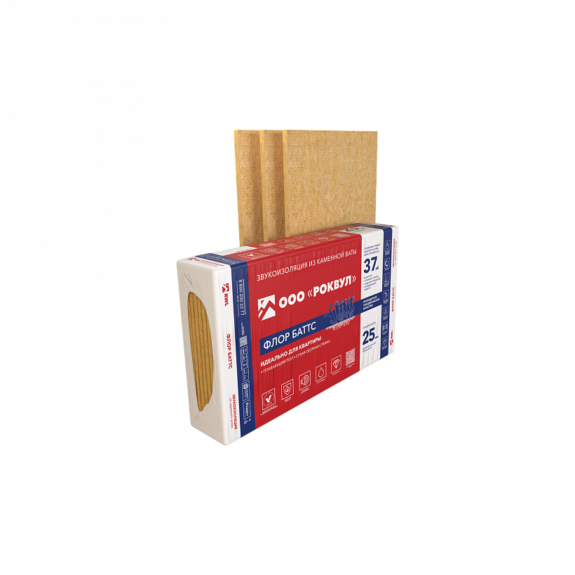 Плита тепло-, звукоизоляционная из базальтовой ваты RWL ФЛОР БАТТС 100х600х1000 мм